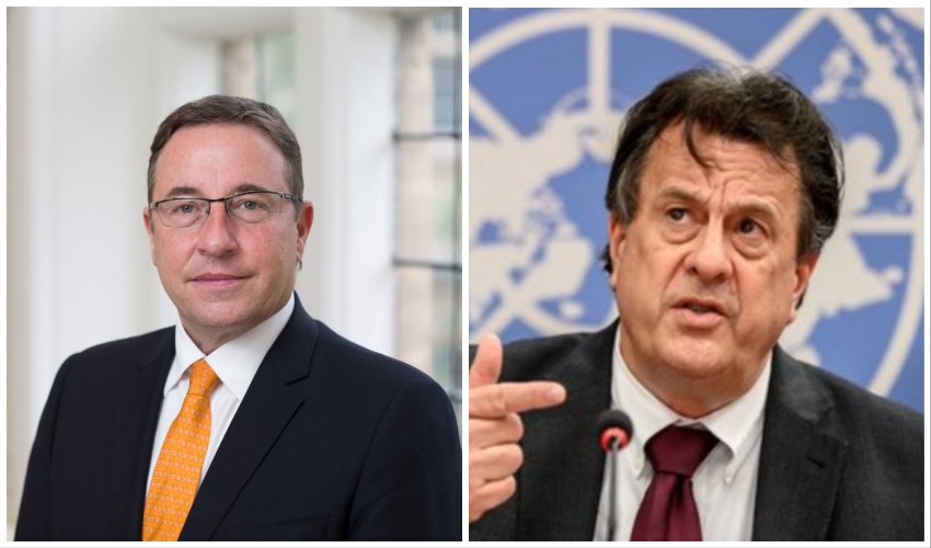 إلى اليسار: أخيم شتاينر ، مدير برنامج الأمم المتحدة الإنمائي ؛ على اليمين: ديفيد جريسلي ، المنسق المقيم للأمم المتحدة في اليمن. (زودت)