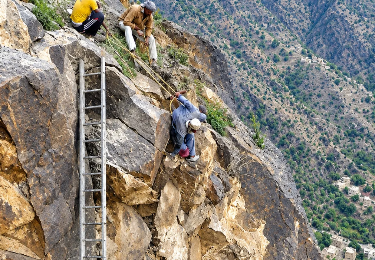 في أرياف تعز.. الحوثيون يفجّرون طريق قرانا الجبلية ويسحقون مدرجاتنا الزراعية (صور)
